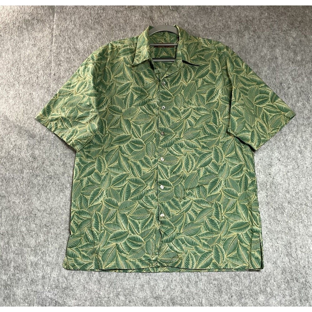 Tori Richard Shirt Mens Medium Green Tropical Short Sleeve Button Up Cotton Lawn